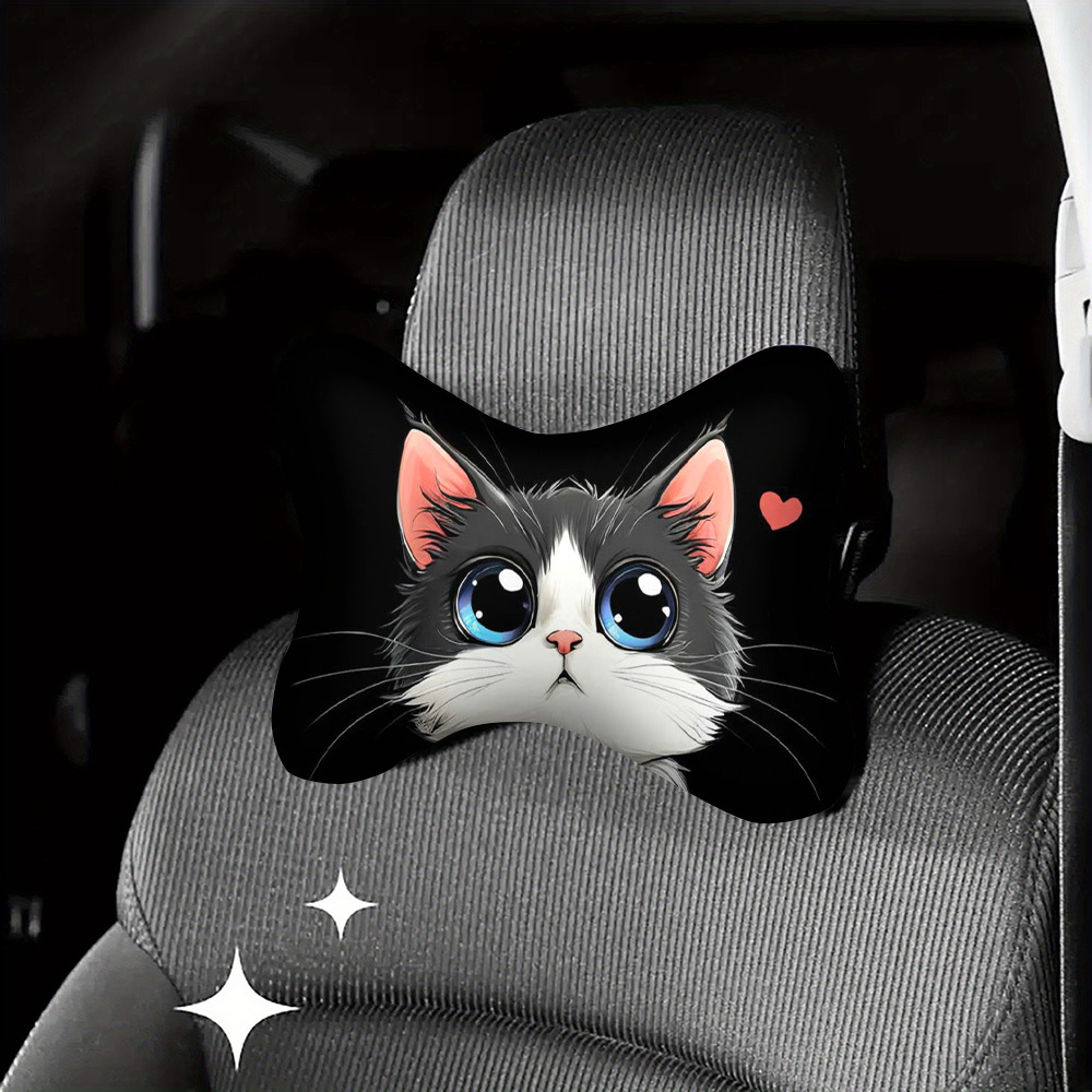 TEMU 1pc Cute And Adorable Anime Cat Print Car Headrest, Neck Pillow, And Lumbar Support Pillow, Soft And Fluffy, Suitable For . Ideal For
