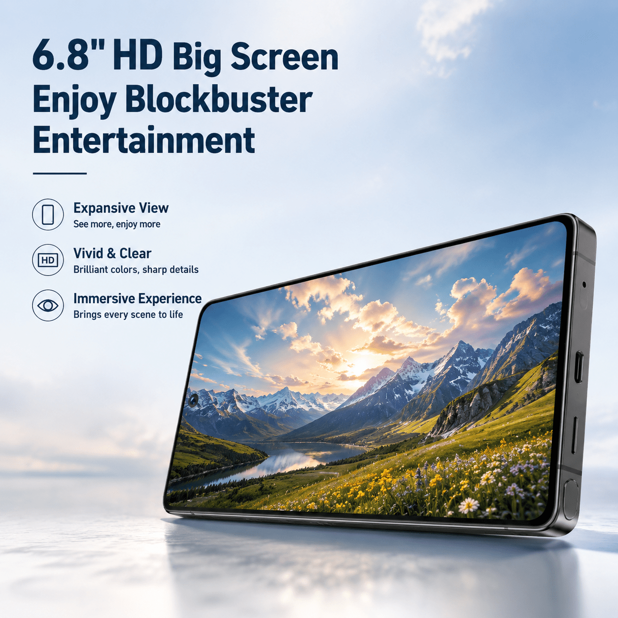 smooth gaming experience unlocked phone with 4gb 64gb large memory provides responsive control and stable performance   with 6 8 inch hd screen   facial unlock and complete additions Product details 1