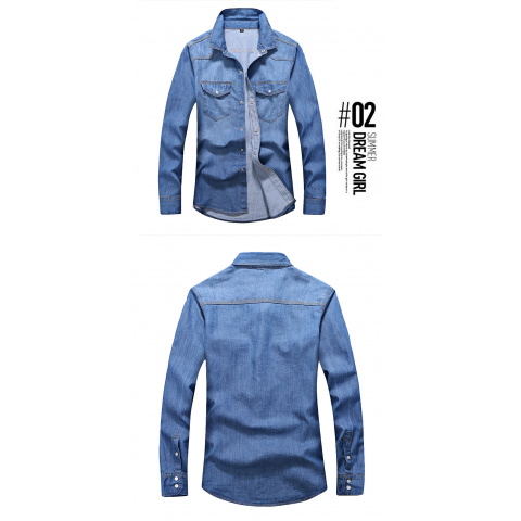 New Spring Long Sleeve Lapel Collar Two-Tone Thread Washed Denim Shirt for Teens, Slim Fit Men's Top - Y