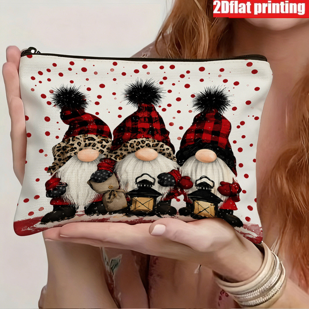 TEMU 2d Flat Printing 1pc Christmas Theme Makeup Bag, Santa Claus Printed Toiletry Bag, Red Polka Dot Retro Makeup Bag, Can Store Cosmetics,