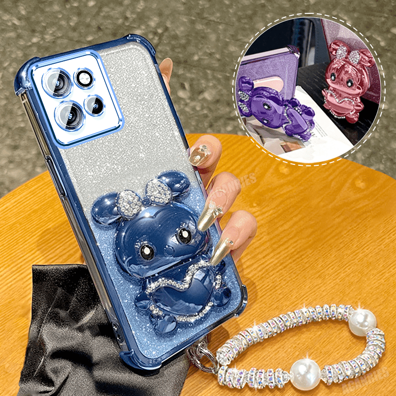 TEMU Phone Case - Acanries Premium Glitter Wrist Strap Lanyard Bracelet With Rabbit Holder, Stylish Gradient Plating Shockproof Phone Case For Moto