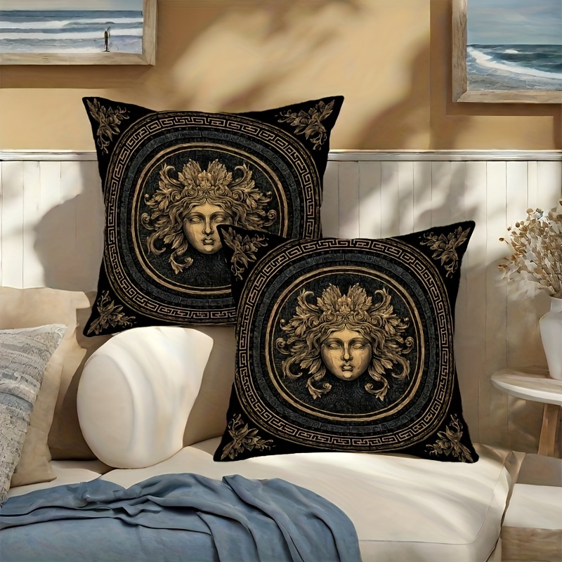 TEMU 2pcs Ancient Head Sculpture Pattern Pillowcases, Cushion Covers, Suitable For Bedroom, Sofa, Dormitory, Office, And Holiday Gifts, Not Included,