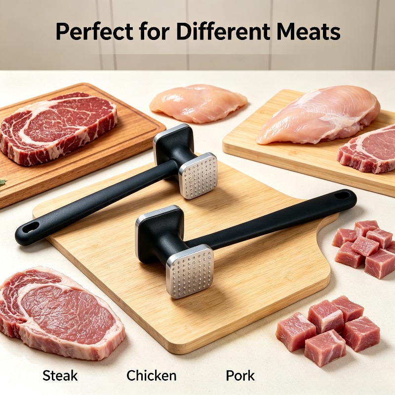 Image of 2pcs Heavy Duty Meat Tenderizer Hammer - Head Kitchen Mallet With Ergonomic Grip For Effortless Steak, Chicken & Pork Pounding