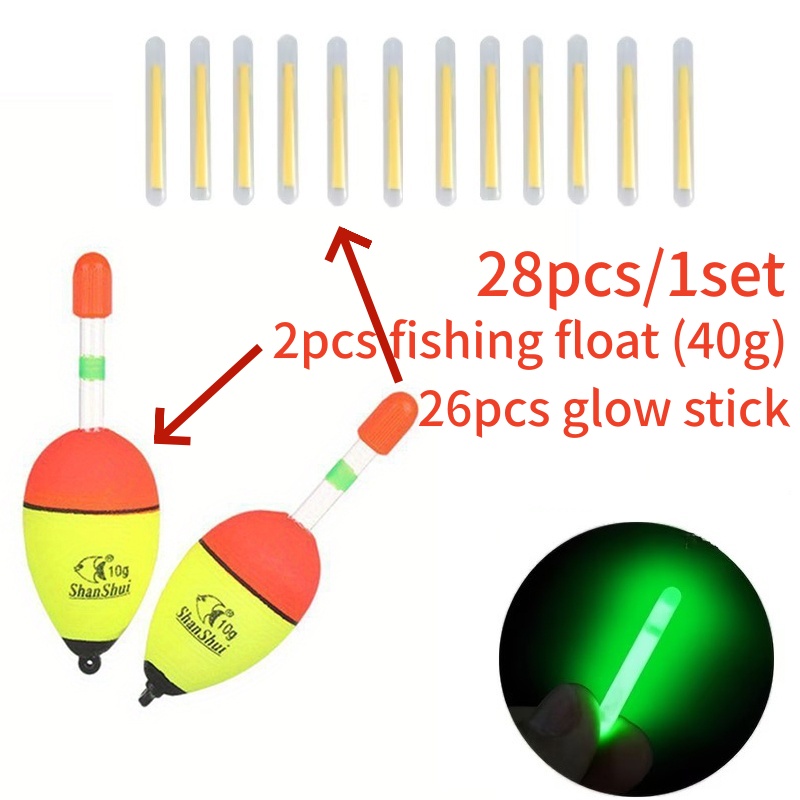 TEMU 28-delige set lichtgevende dobberset, inclusief 2 buikdobbers + 26 lichtgevende , met -the-dark set - lichtgeving duurt 12-24 uur, EVA-materiaal