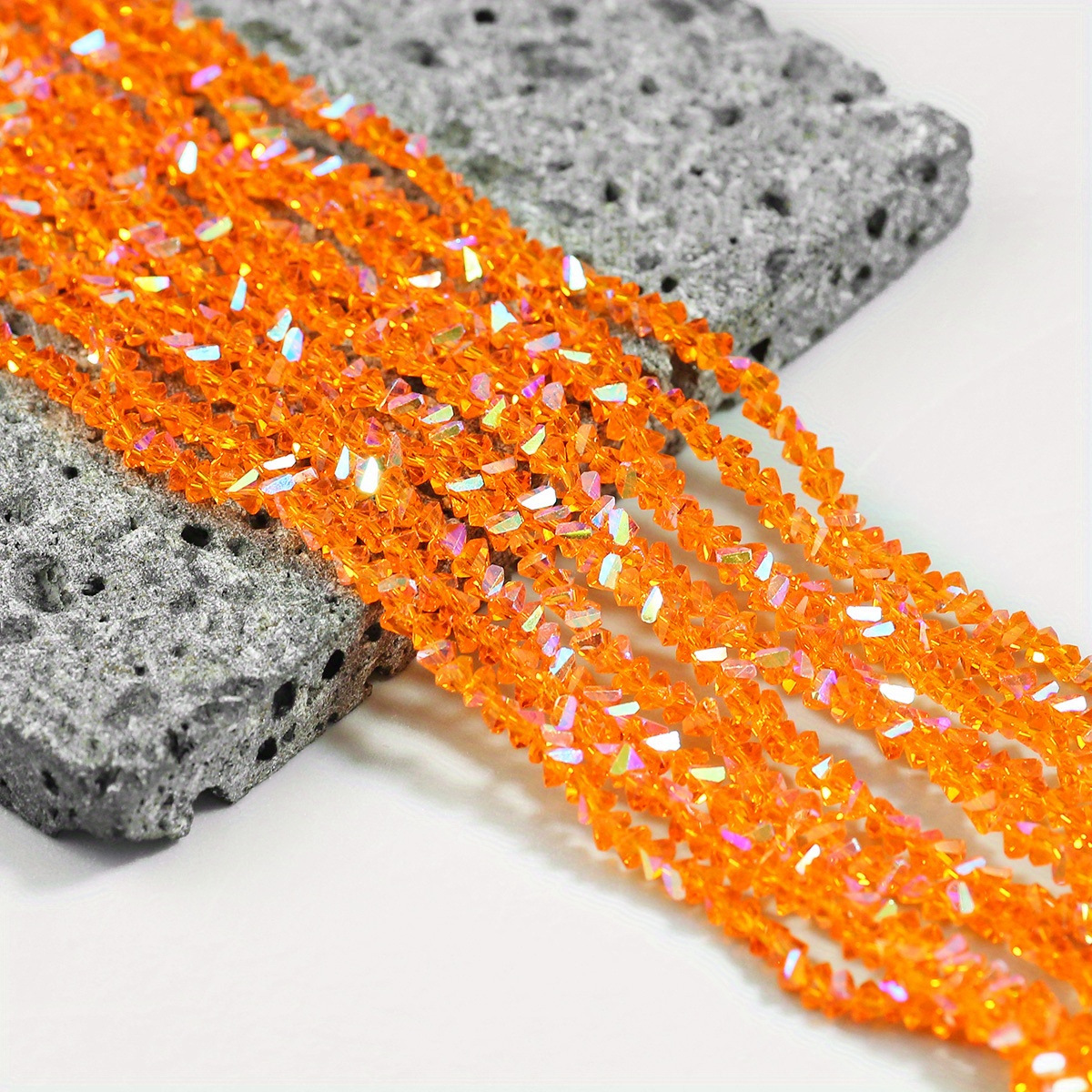 TEMU Approximately 248pcs Of 3mm Orange Shiny Triangular Artificial Crystal Beads, Suitable For Jewelry Making Such As Bracelets, Necklaces, Phone