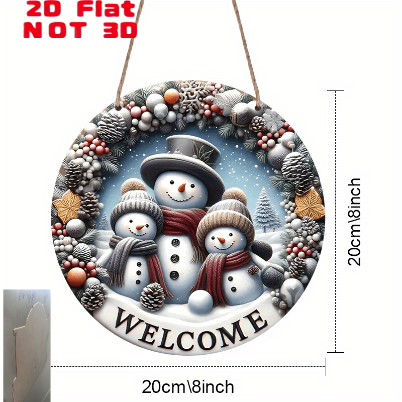 TEMU Panneau de Famille de de Neige 2D Plat et - Plaque Ronde en Bois de 8 pouces pour Porte, Idéal pour Porte d'Entrée, Décoration Murale, Maison,
