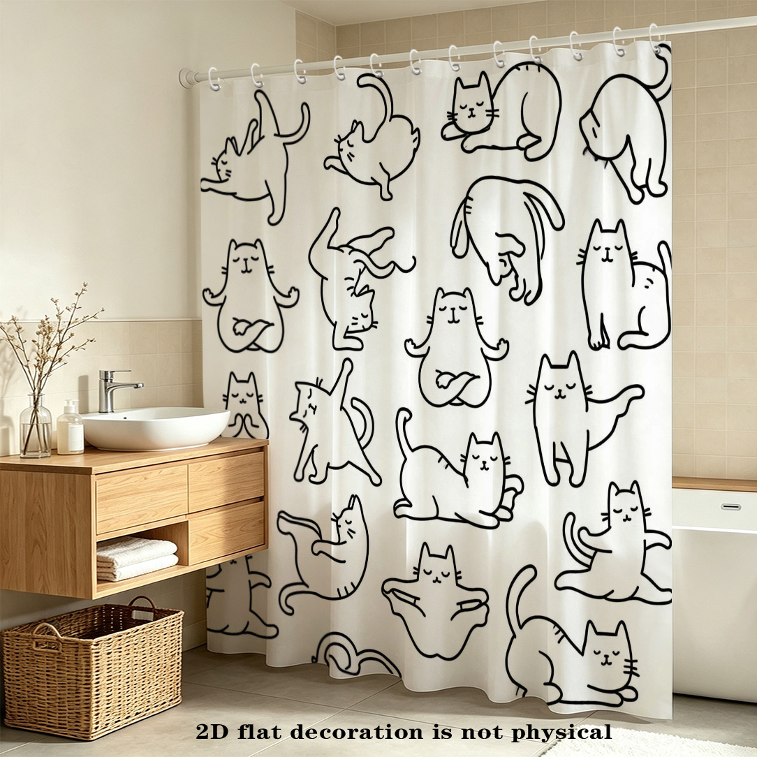 TEMU 2d Flat, 2d Curtain, 1pc, Simple And Cute "ins-style" Cat Shower Curtain, High-end Elegant Bathroom Curtain, Artistic Decorative Shower Curtain,
