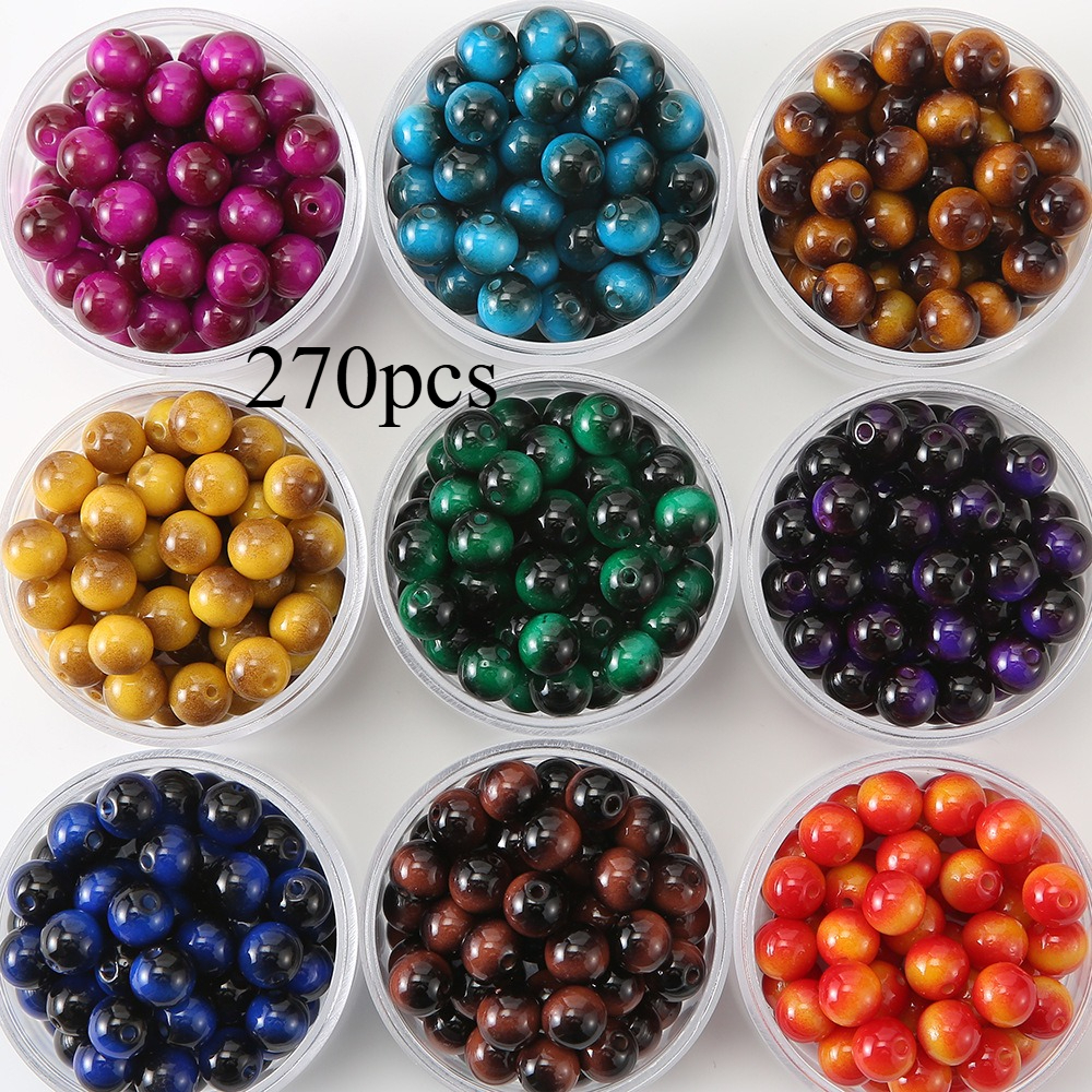 TEMU 8mm/270pcs Random Mixed Colors Multi-colored Glass Beads Round Beads Loose Beads Bohemian Style, Handmade Bracelet Necklace Jewelry Additions