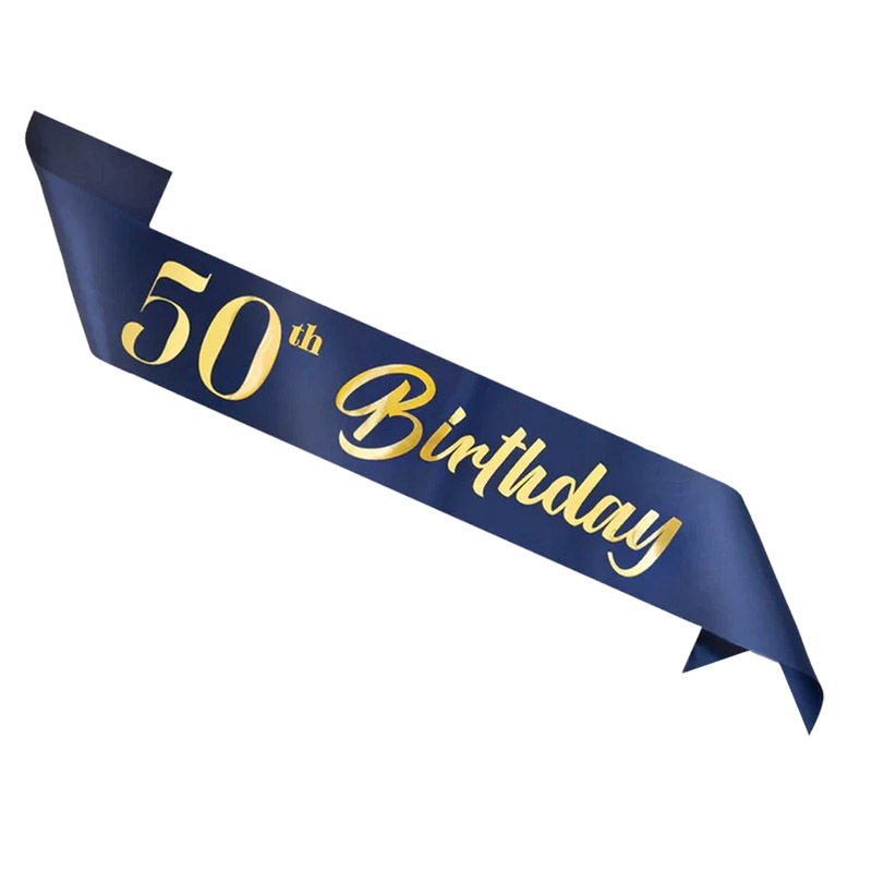 Image of 1pc 50th Birthday Banner, Royal Blue With Golden Lettering Birthday Party Sash, Happy Birthday Sash, Photo Booth Prop For Parties