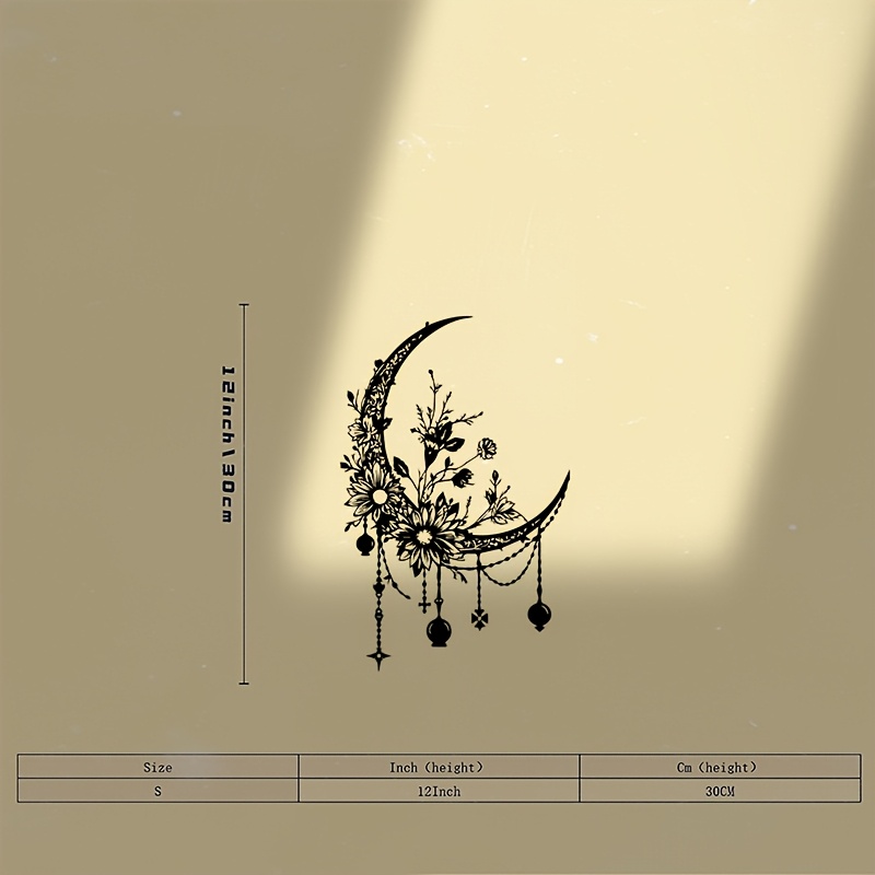 TEMU 1pc Gothic Moon And Flower Metal Wall Art - Iron Sculpture With Intricate , Featuring Black And Golden Accents, Perfect For Bedroom Decor,