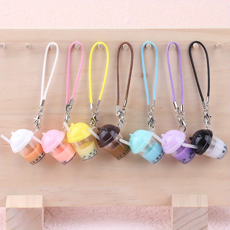 TEMU 7/ 14pcs Resin Mini Simulation Milk Tea Cup, Straw Cup, Keychain Pendant, Car Key, Mobile Phone Bag Decoration Pendant, Couple, Best Friend,