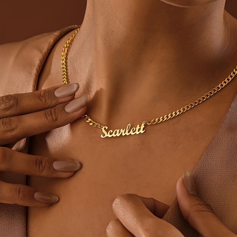 

Elegant Custom Name Necklace In Golden-tone Stainless Steel - "" Pendant, Ideal For & Parties - Perfect Valentine's Day Gift