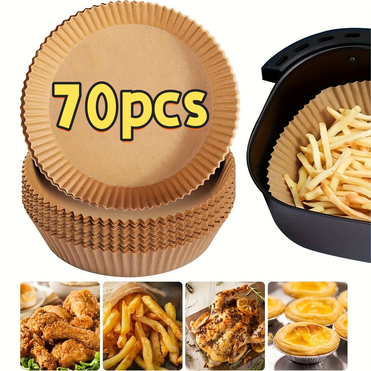 E-shop 70/120/200 Stück 9 Zoll Air Fryer Backpapier, Rundes Einweg-Backpapier, zum Frittieren, Backen, Mikrowellen, Kochen, Antihaft und Ölbeständig -
