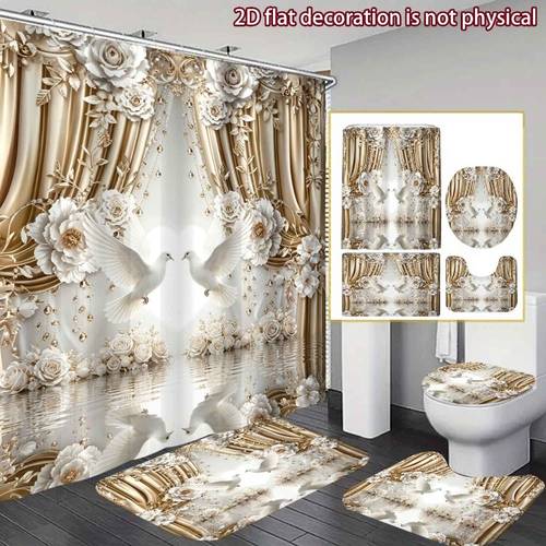 ensemble de rideaux de plats 2d, 2d, 2d, 4 pièces, motif avec et rose, ensemble de 4 pièces comprenant 1 rideau de et 3 pièces de 38 x 44 cm, 38 x et 45 x 75 cm