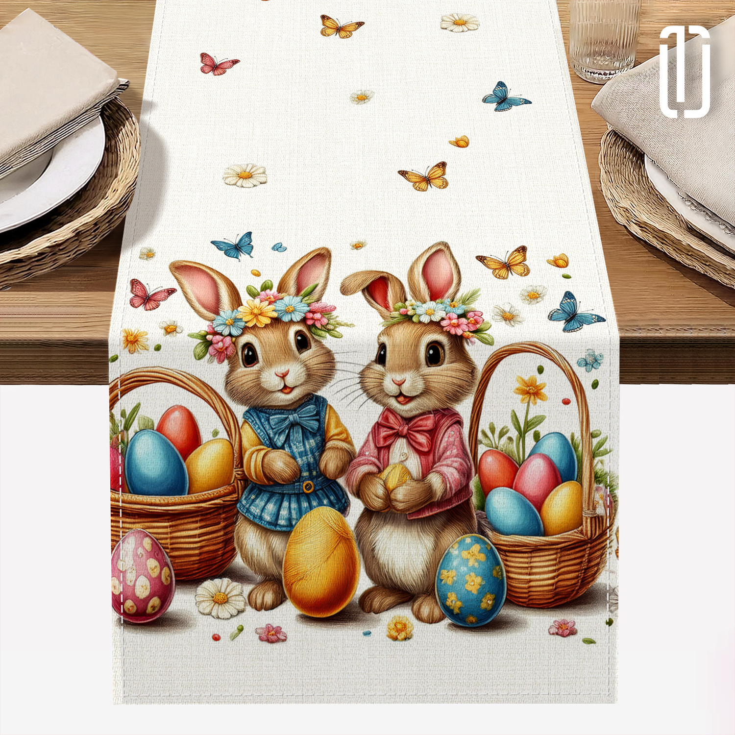 

Bunny & Egg Tablecloth - 72" Knitted Polyester, Spring Holiday