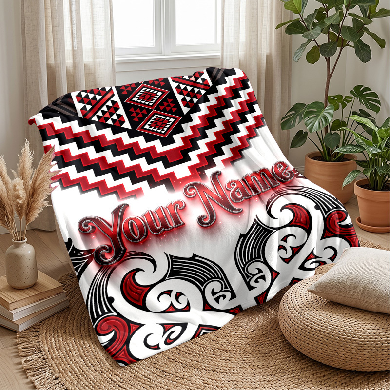 TEMU Maori Art Theme Custom Name Home Blanket Personalized Soft Flannel Throw Blanket For Sofa Bedroom