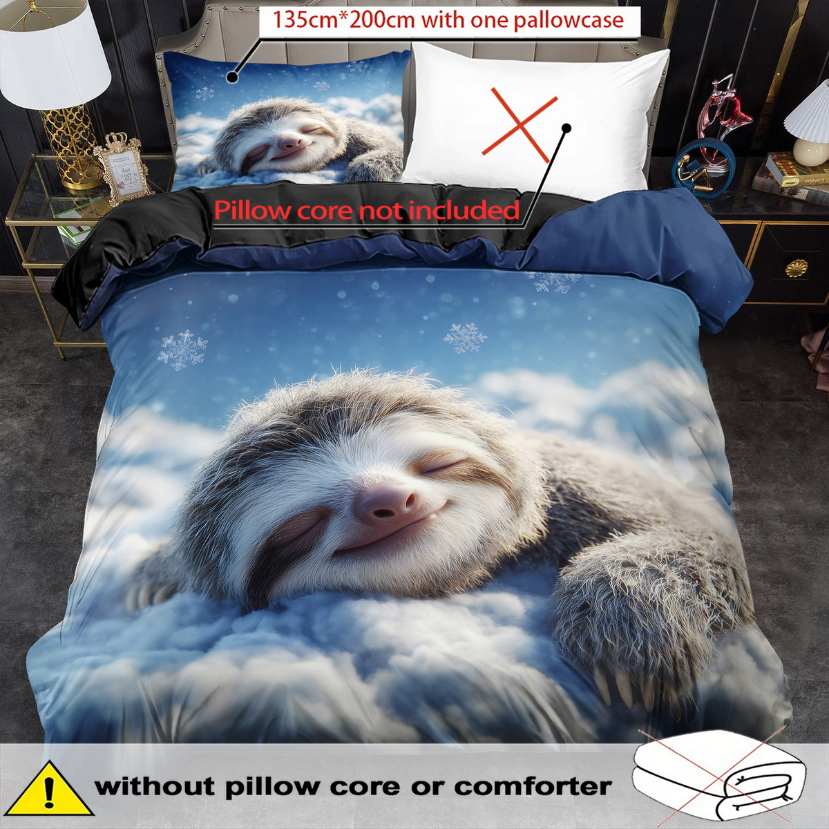 E-shop 2/3-teiliges Niedliches Faultier-Bettbezug-Set, King Bettwäsche-Set, Tierdruck-Bettbezug-Set Maschinenwaschbar, Polyester-Material Schlafzimmer