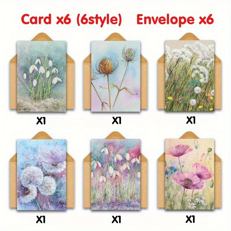 Image of 12pcs Beautiful Pastel Watercolor Floral Cards With Envelopes, Suitable For Occasions Including , Thank You, Birthday, Condolences, Weddings, Brothers, Sisters, Mother's Day And Father's Day