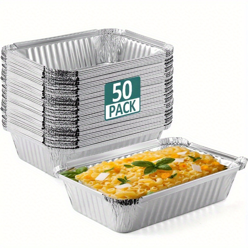Image of 50pcs Heavy-duty Aluminum Foil Baking Pans, Oven Steam Foil Pans, Perfect For Baking, Roasting & Cooking | Ideal For Cakes, Breads, Catering Party Meal Prep, Take Out