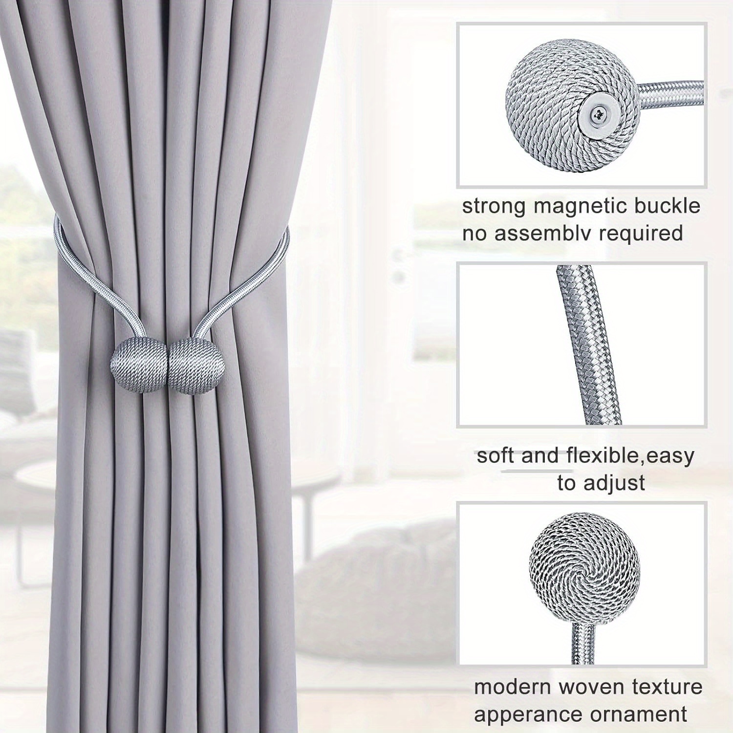 Set of 4 Elegant And Modern Magnetic Curtain Tiebacks, Perfect for Holding Curtains in Place. Ideal for Enhancing The Decor of Offices, Bedrooms, And Living Rooms