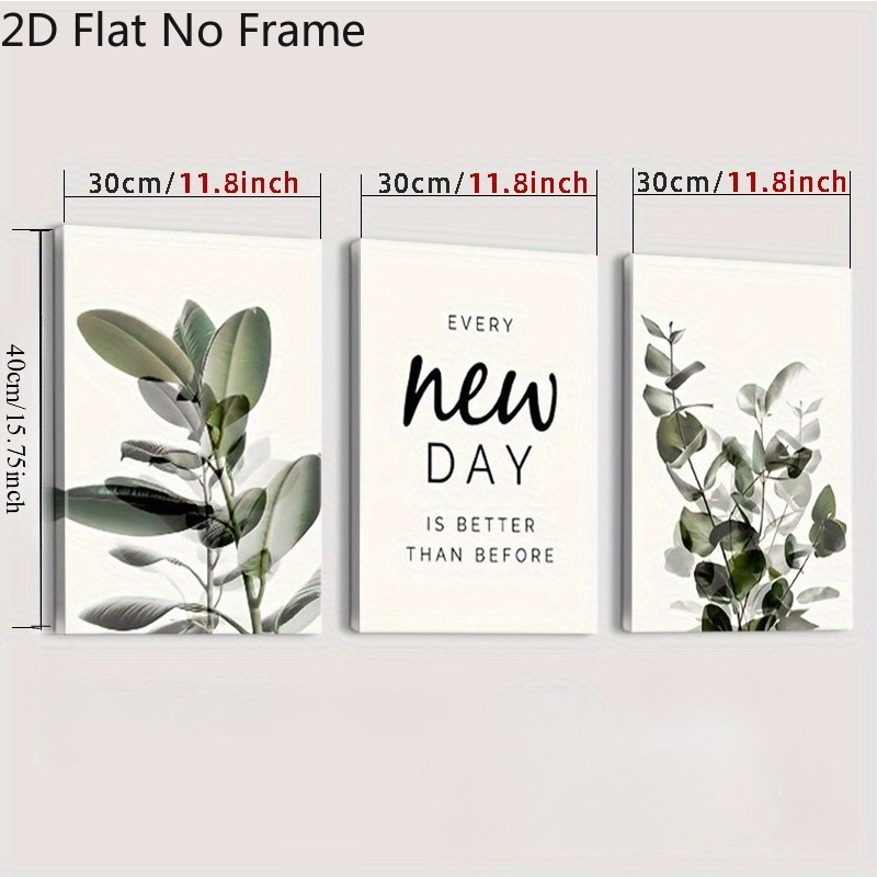TEMU 2d Flat, 2d Flat, 3pcs 2d Flat Art Decorative Leaf Pattern Oil Painting Eucalyptus Leaf Print Wall Art, Indoor And Outdoor Decoration Kitchen,