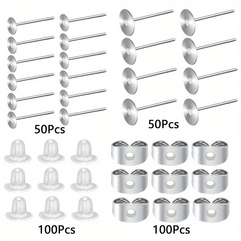 TEMU 2d Flat - 300pcs 304 Stainless Steel Round Earring Posts With Backs - Hypoallergenic Earring Findings For Jewelry Making