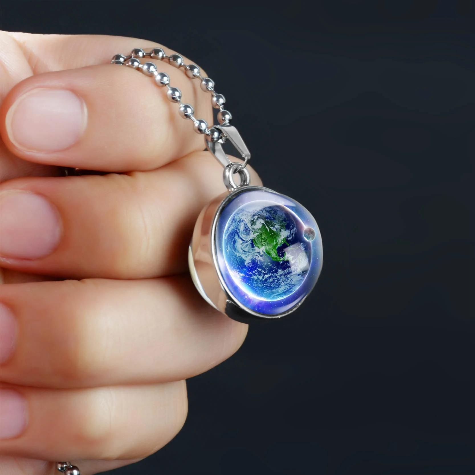 Double-Sided Galaxy Star Cabochon Glass Pendant Necklace