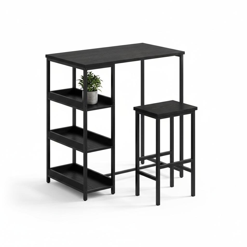 Image of 3pcs Counter Height Dining Set With 2 Stools, Vintage Style Sturdy Metal Frame, Easy Assembly Space-saving Breakfast Table Set, Perfect For Kitchen Dining Room Bistro Restaurant