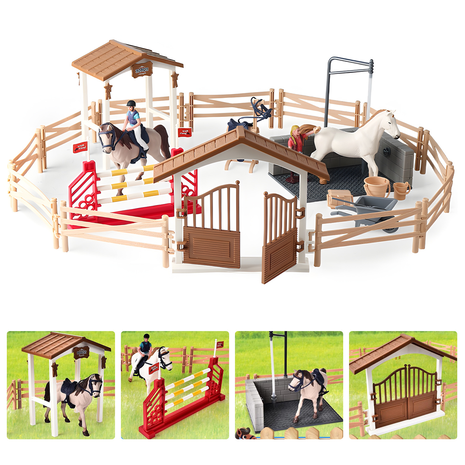 Equestrian Stable Kit, Includes Horse Figurines And A Grooming Area, Perfect Gift Option For Christmas Or Birthdays