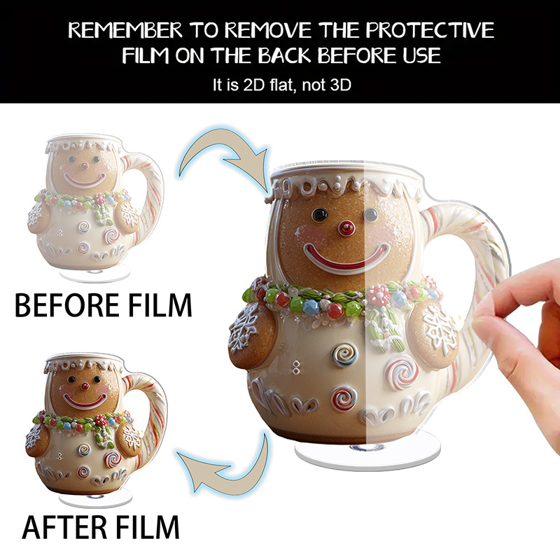 2D Flat, 1pc Rotating Gingerbread for Man Mug & Desktop Decor - 360&deg; Spinning Acrylic Cookie Character Cup with Icing Details, No Assembly, for Christmas & Year-Round Use, Candy Stick Handle - Ideal for Home, Office, or as a Gift (Compatible with, 2D