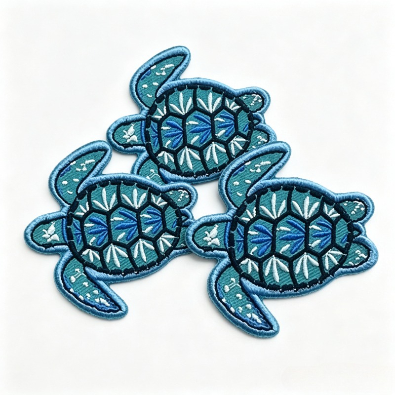TEMU Lot de 3 pièces de patchs brodés Tortue Bleue, pour vêtements, t-shirts, sacs, chapeaux, chaussures, décorations de bagages, patchs Pudding, à