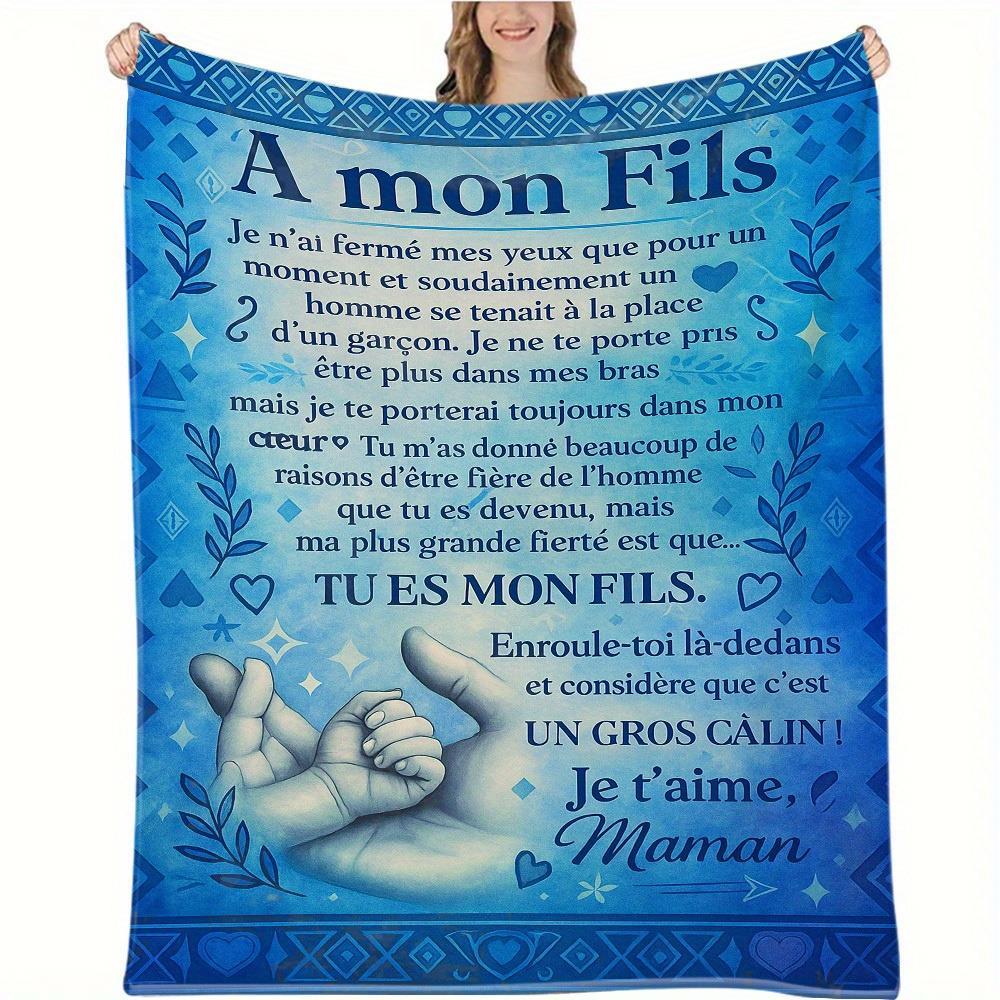 TEMU Un cadeau pour , une couverture douillette - un message français de floraux et géométriques, un châle en polaire moelleux pour toutes , idéal