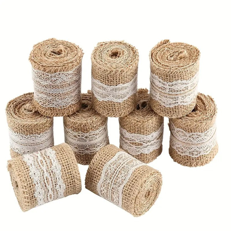 12 pack jute linen burlap ribbon rolls non waterproof fabric for diy crafts wedding decor   wood surface friendly