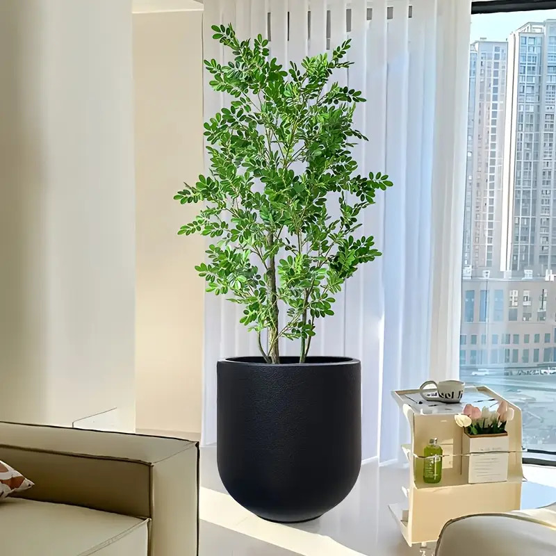 1 Nordic Modern Thickened Resin Large Flower Pot with Straight Round Design, All-Weather Lightweight and Durable Wine Glass Style, Smooth Surface with Drainage Hole, Suitable for Indoor/Outdoor Artificial Plants and Greenery | Perfect for Living Room