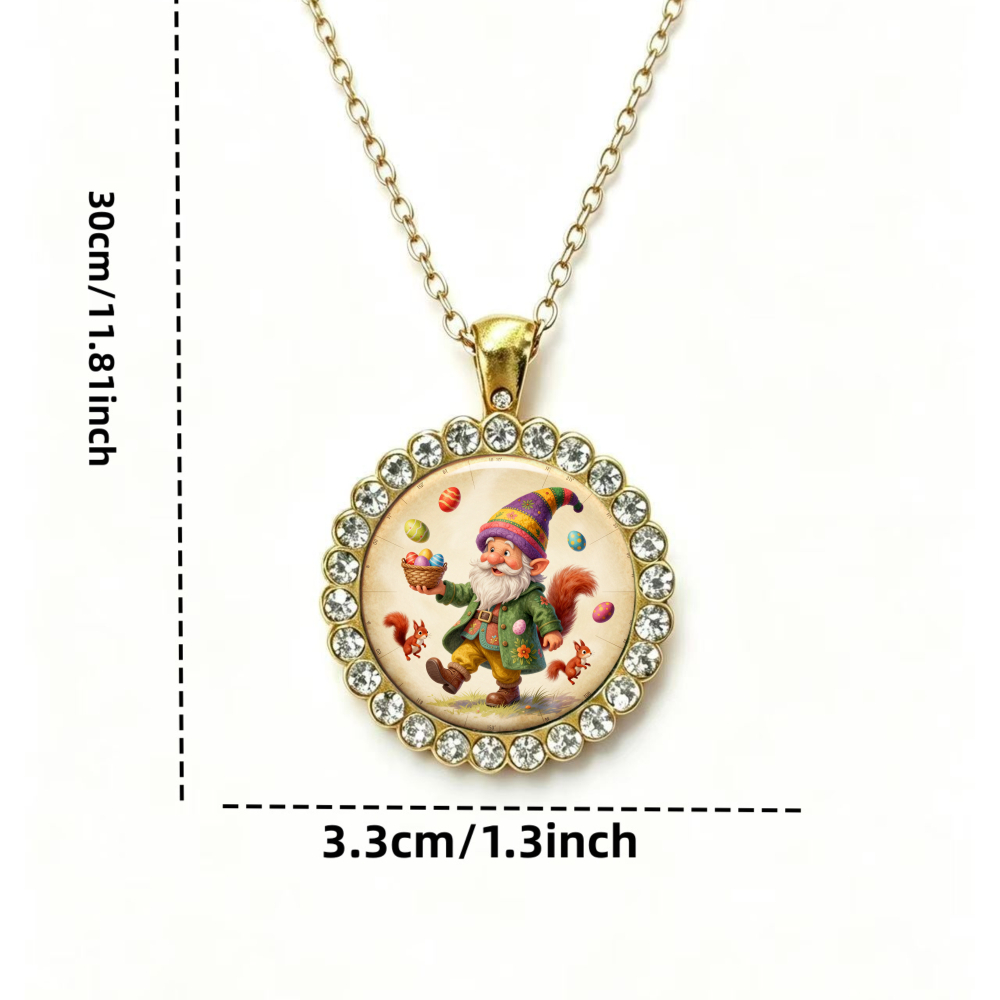 Unisex 2D Floral Round Glass Alloy Pendant Necklace