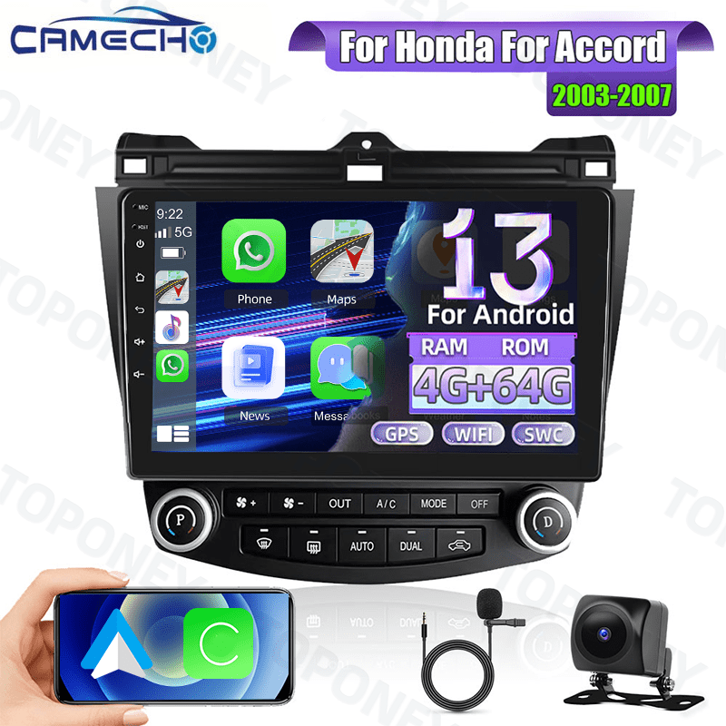 TEMU 4+64g For 13 Car Stereo For Accord 7th 2003 2004 2005 2006 2007, 10 Inch Touch Screen Gps Navi Wifi Swc+backup Camera