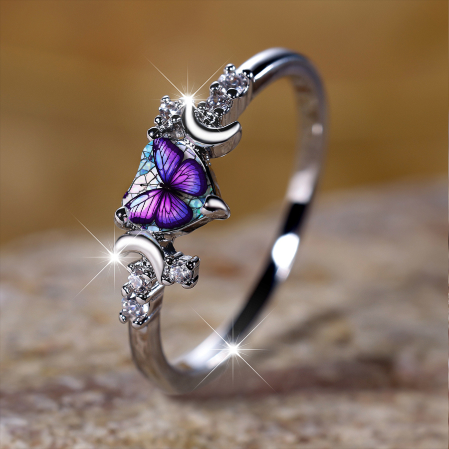 TEMU 1pc Rings Purple Wings Rings Nature Rings Artistic Rings Openwork Rings Heart Rings Rings Insect Rings Jewelry Accessories Unique Jewelry