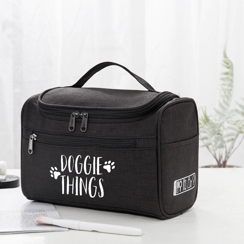 TEMU 2d "doggie Things" Paw Print Pattern Toiletry Bag 25×14×18cm/9.8×5.5×7.1in Black / Blue / Red / Gray / Pink / Purple Valentine's Day Birthday