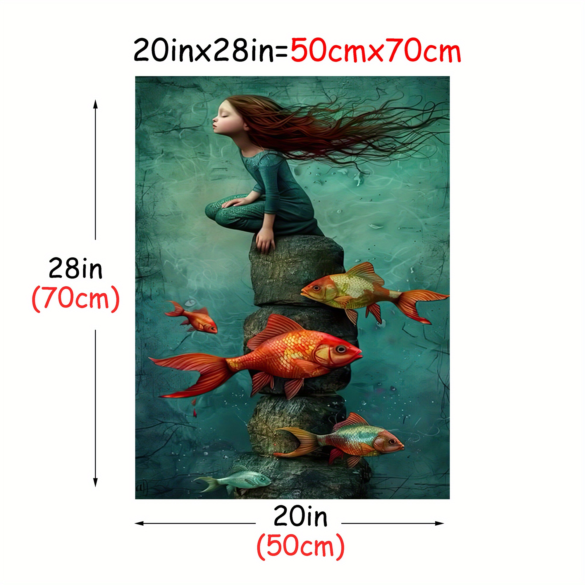 TEMU 1pc Borderless & Elegant Female Wall Art - Whimsical Underwater Scene With Vibrant Fish, Ideal For Living Room & Bedroom Decor, Christmas &