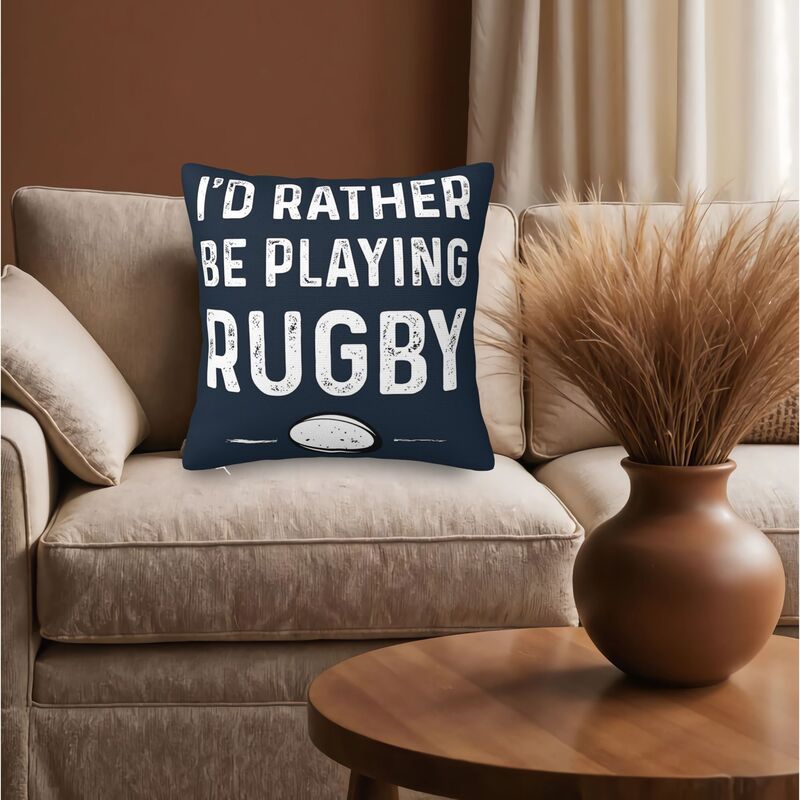 TEMU 1pc "i'd Rather Be Playing " Pillow Cover - Double-sided Print, Navy Blue With White Text & Ball Design, Zipper Closure, Machine Washable