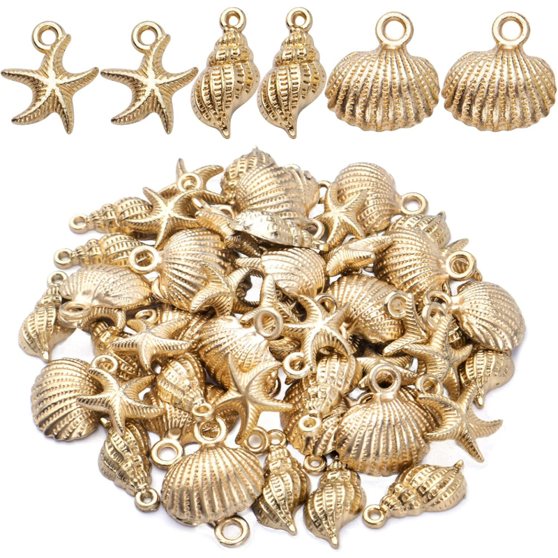 E-shop 30 Stück Muschel Seestern Schnecke Charms Legierung Ozean Themen Anhänger Meer Tiere Hänge Charms für Ohrringe Halskette Armband Handwerk