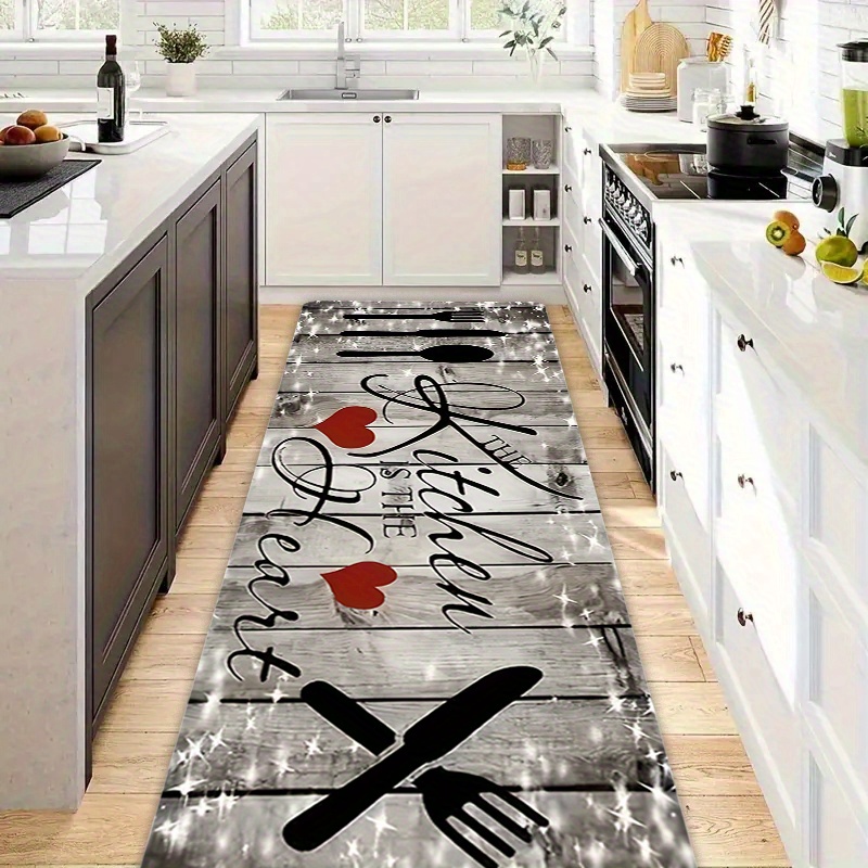 Image of 1.2cm Thick 1pc, Farmhouse Kitchen Rug - Non-slip Flannel Mat For Comfortable Country Style Decor , Bedroom, Living Room, Dining Area And Bathroom