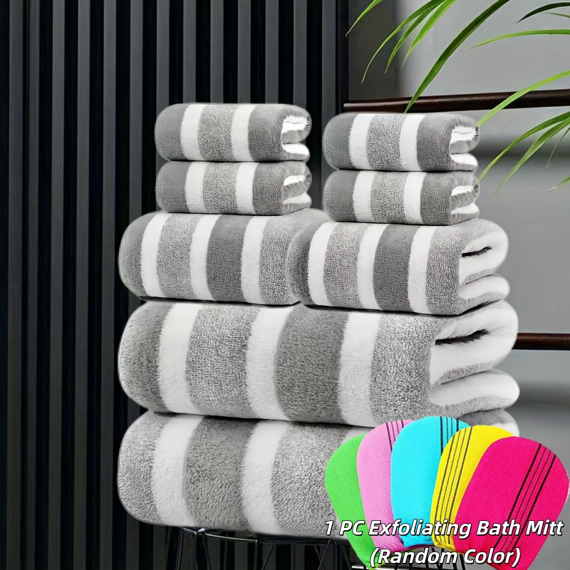 TEMU 9 Pack Striped Bath Towel Set, , Ultra Absorbent & Skin-friendly Soft Shower Towels, Includes 2 Large Bath Towels, Towels, 4 Hand Towels & 1