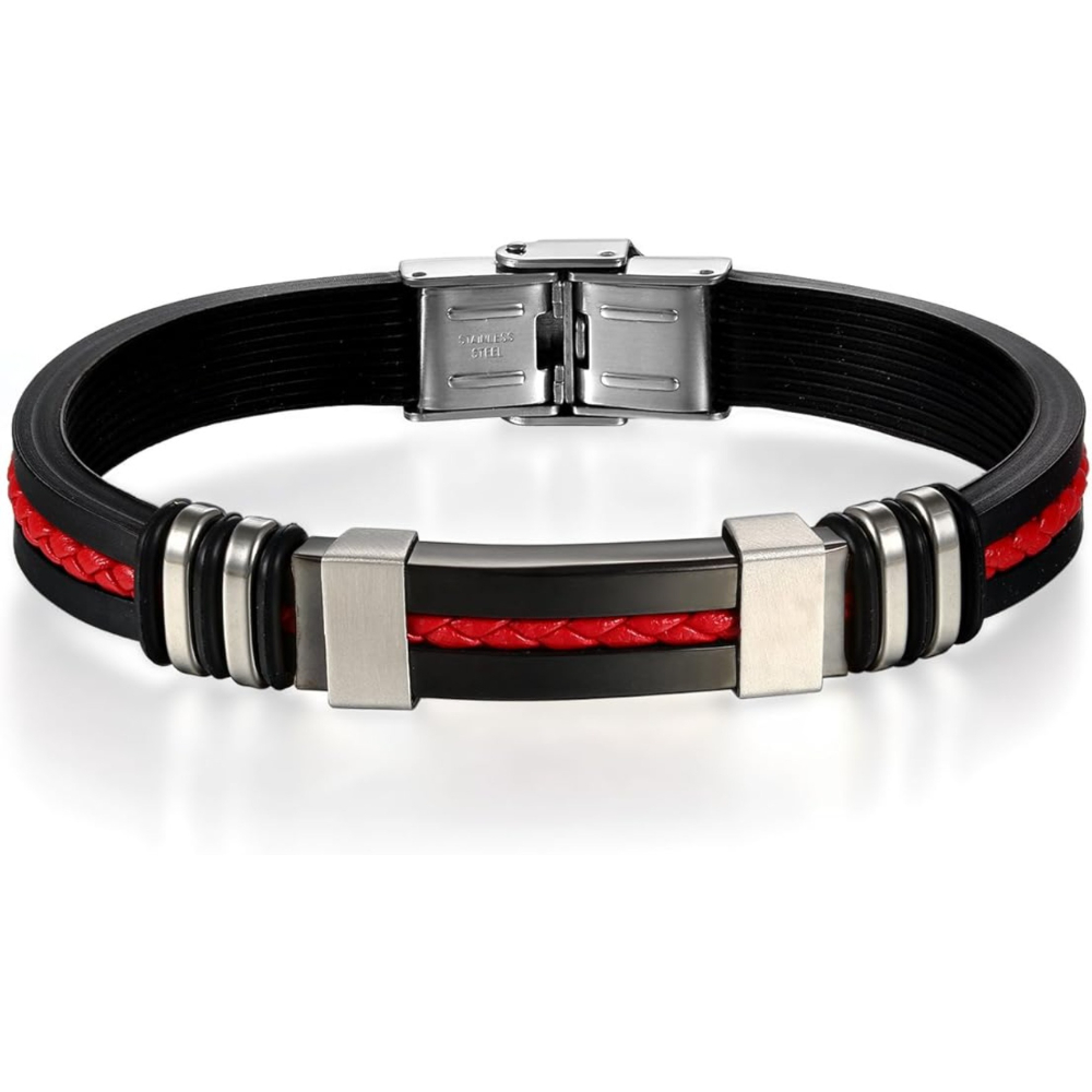 Jewelrywe Men's Bracelet, Classic Cross Mesh Chain Bangle, Silicone Bracelet, Adjustable Size