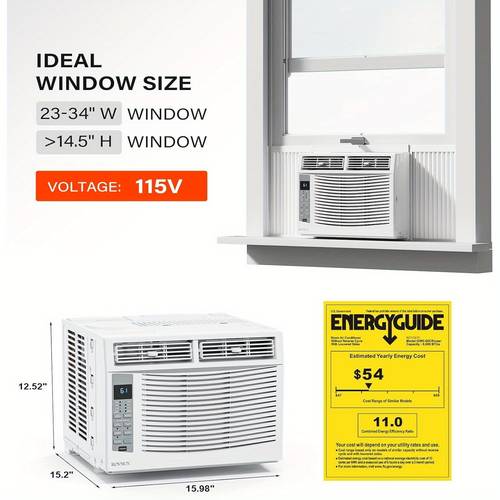aire acondicionado de ventana con función de temporizador y kit de instalación, 115v/ , ideal para , oficinas o apartamentos