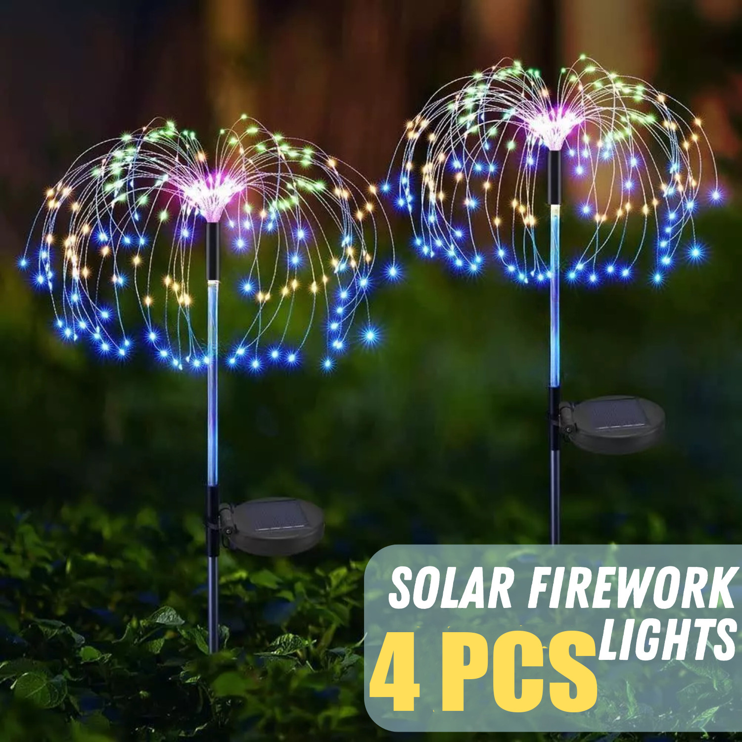 TEMU 4pcs Solar Fireworks Lights - 200 Led Outdoor Garden Decor, 8 Fairy Tale , Stainless Steel, Christmas & Halloween, Christmas Decor