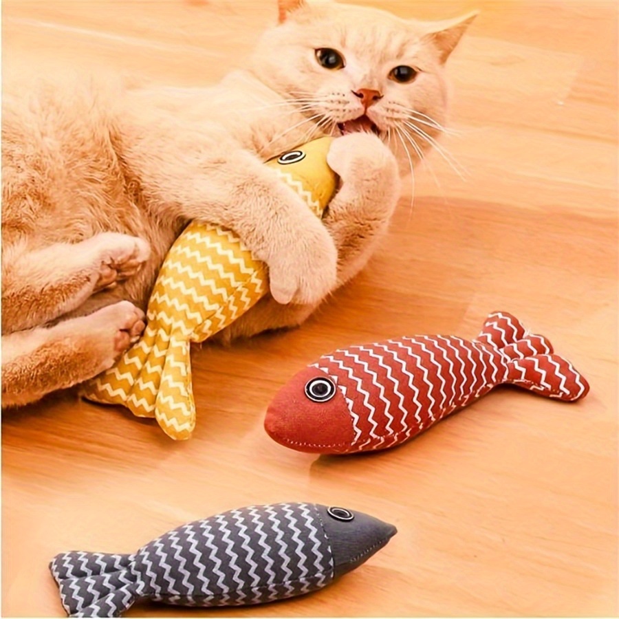 Realistic Fishing Lure Cat Toy - Interactive, Soft Fabric, Yellow/Red or Gray/Blue Combo, Battery-Free, Ideal for Kittens and Adult Cats, Safe Chewing, Enhances Fun, Durable Material, Essential for Pet Owners, Cat Toy For Indoor Cat, Cat Toy Fish, Cat Toys, Cat Plaything Self-entertainment