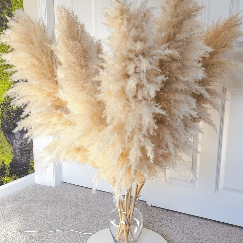 Image of 10pcs 100cm Dried Pampas Grass, Natural Dried Pampas Grass, Light Luxury Large-tufted Artificial Bouquet, For Wedding, Party, Farmhouse, Boho Home Decor