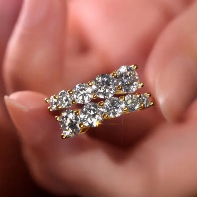 Adjustable Women's Ring with Zirconia Stones Golden Tone