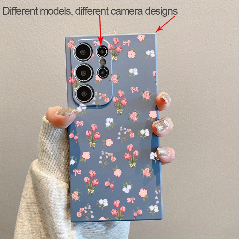 TEMU Pink Full Screen Tulips Soft Phone Case Suitable For Galaxy S25 S24 S23 S22 S21 S20 Ultra S20fe S21fe S23fe S24fe S10 Plus S10e Note + 20 Ultra